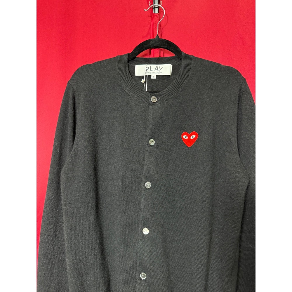 Comme des Garçons Play 2000s Wool Cardigan Red Heart Logo Black Size M - Picture 2 of 6